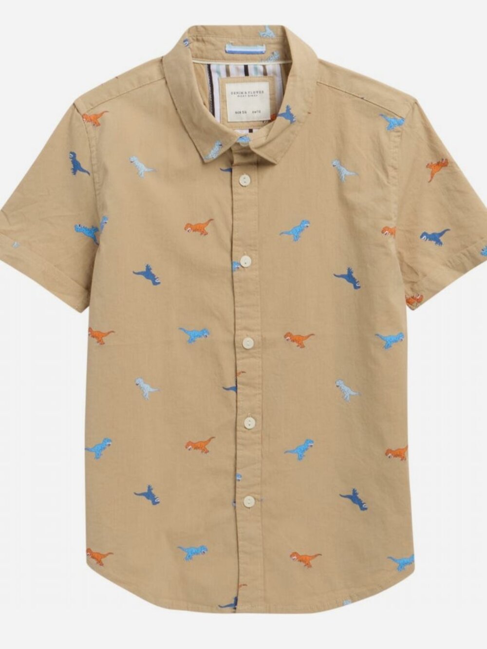 Denim & Flower Kids' Multicolor Dinos Button-Up Shirt Size 5/6 NWT Beige